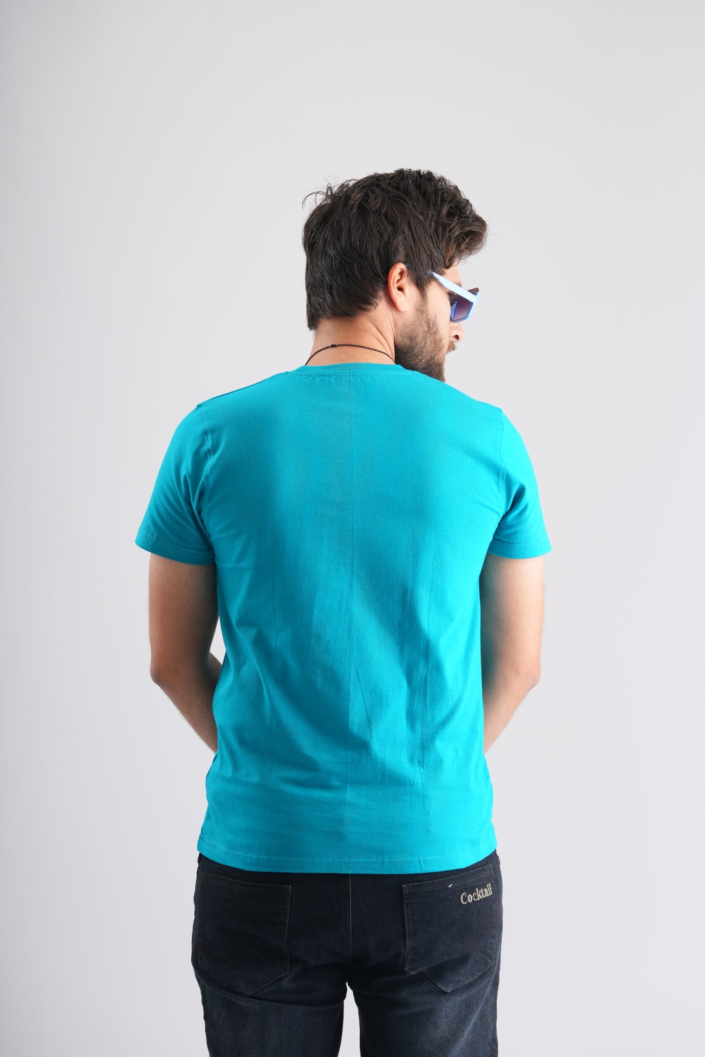 Sky Blue Round Neck T-Shirt with Pablo Embroidery