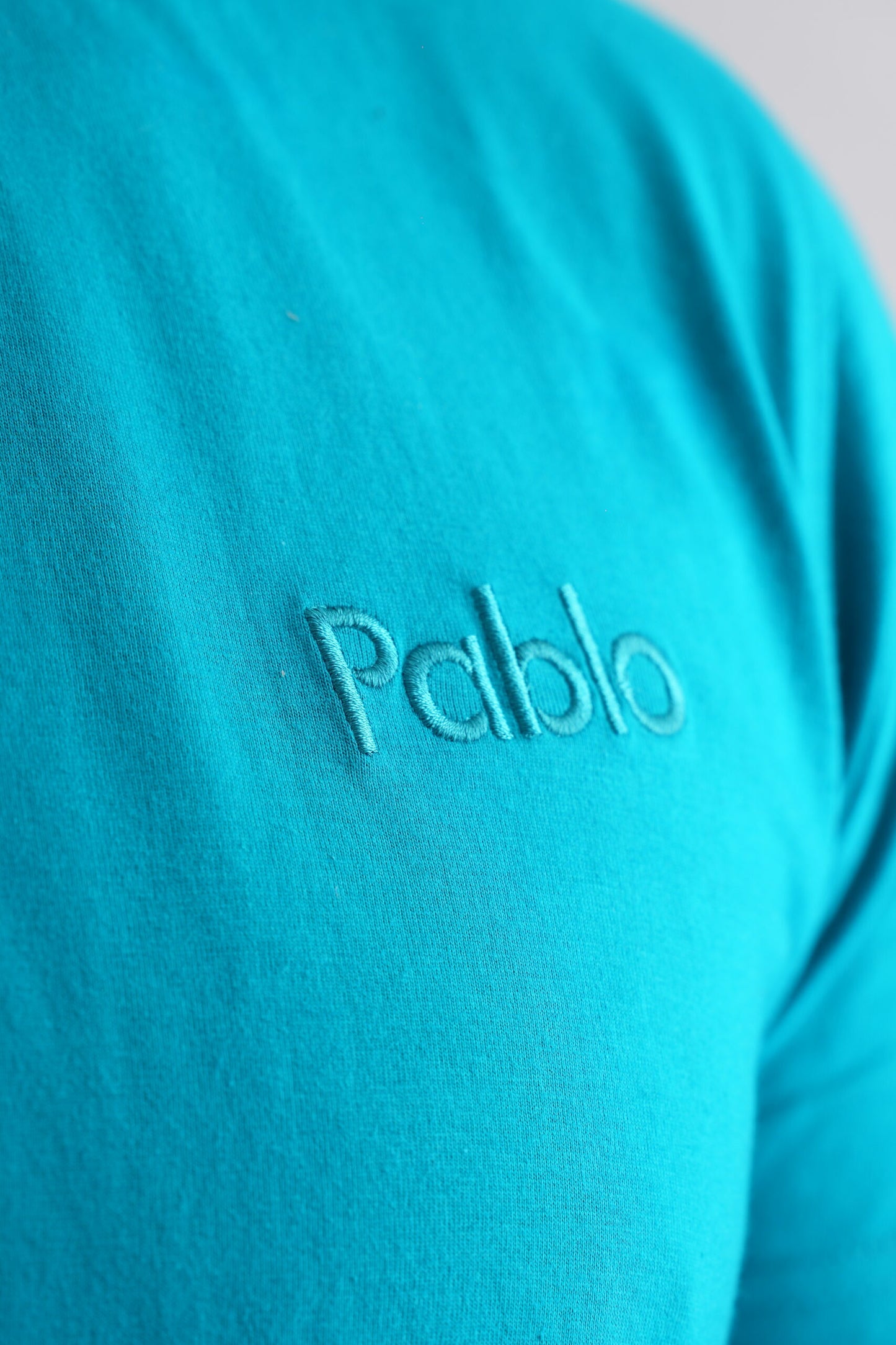 Sky Blue Round Neck T-Shirt with Pablo Embroidery