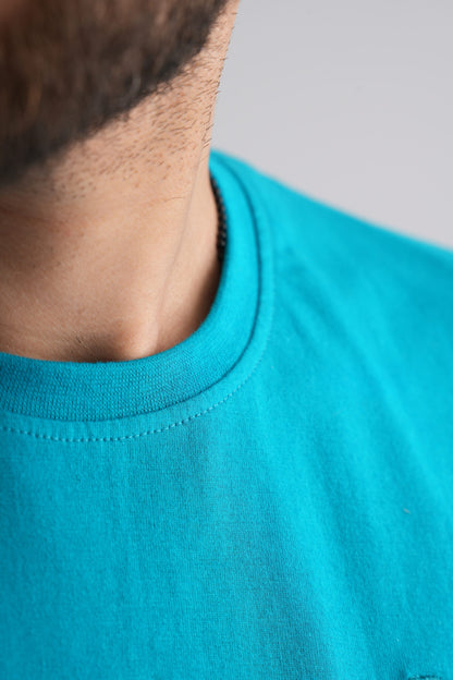 Sky Blue Round Neck T-Shirt with Pablo Embroidery