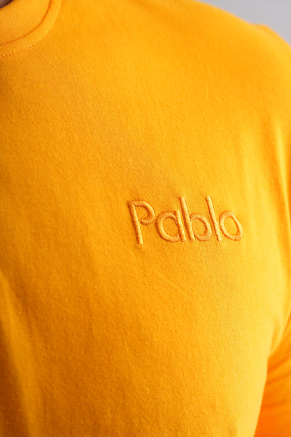 Yellow Round Neck T-Shirt with Pablo Embroidery