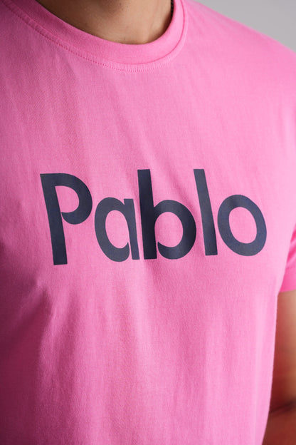 Pink Round Neck T-Shirt with Black Print