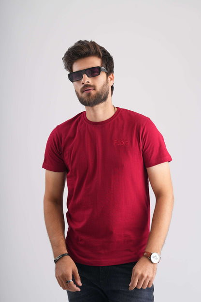 Maroon Round Neck T-Shirt with Pablo Embroidery