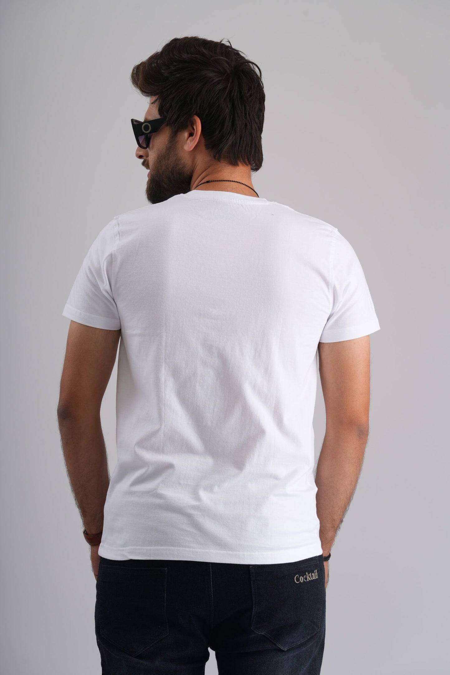 White  Round Neck T-Shirt with Pablo Embroidery