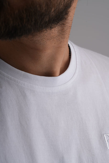 White  Round Neck T-Shirt with Pablo Embroidery