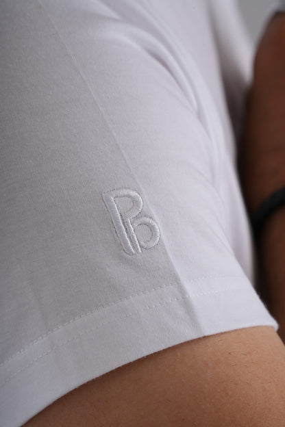White  Round Neck T-Shirt with Pablo Embroidery