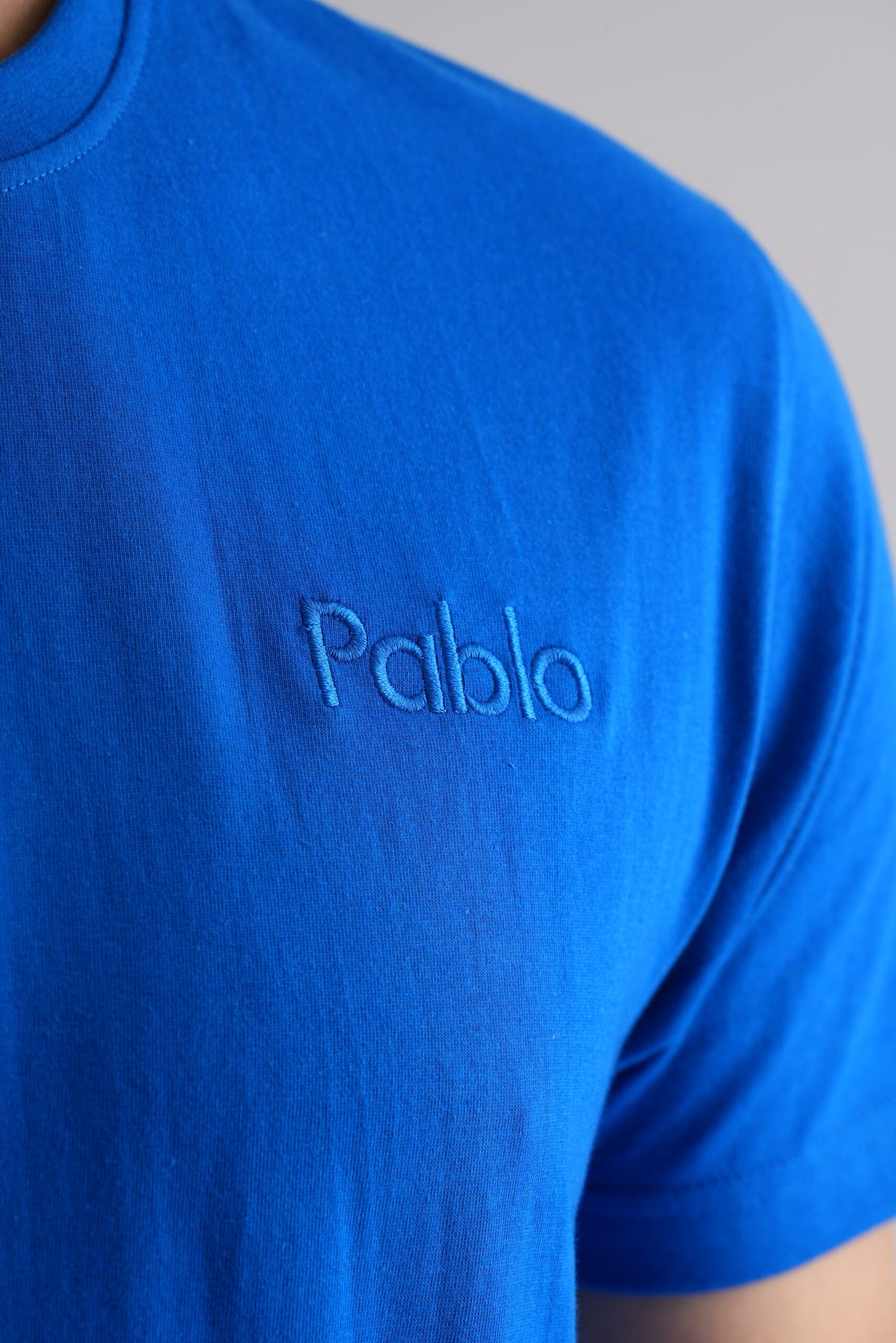 Blue Round Neck T-Shirt with Pablo Embroidery