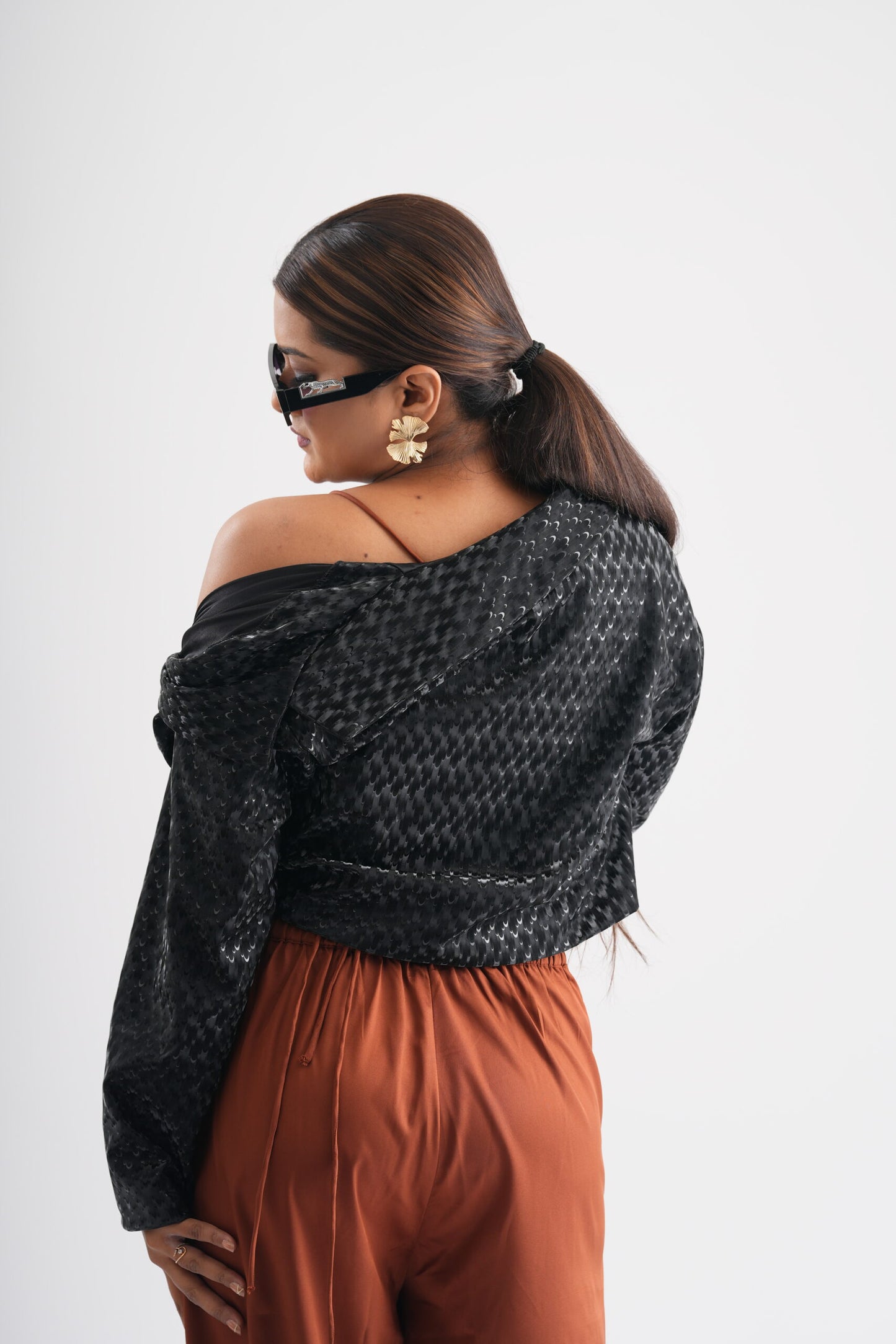 Women Lustrous Black Crop Top