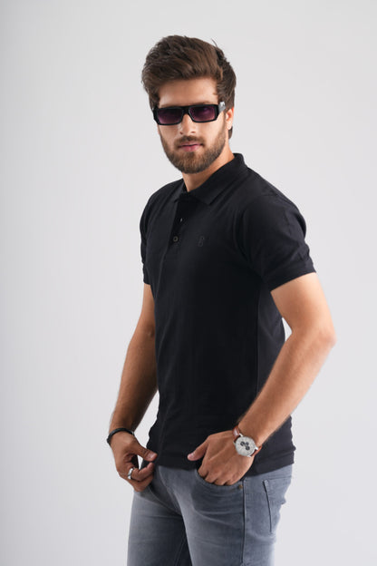 Black Polo T-Shirt with PB Embroidery
