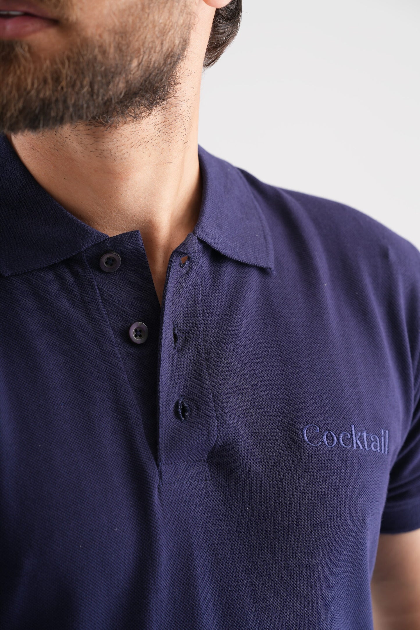 Navy Blue Polo T-Shirt with Cocktail Embroidery