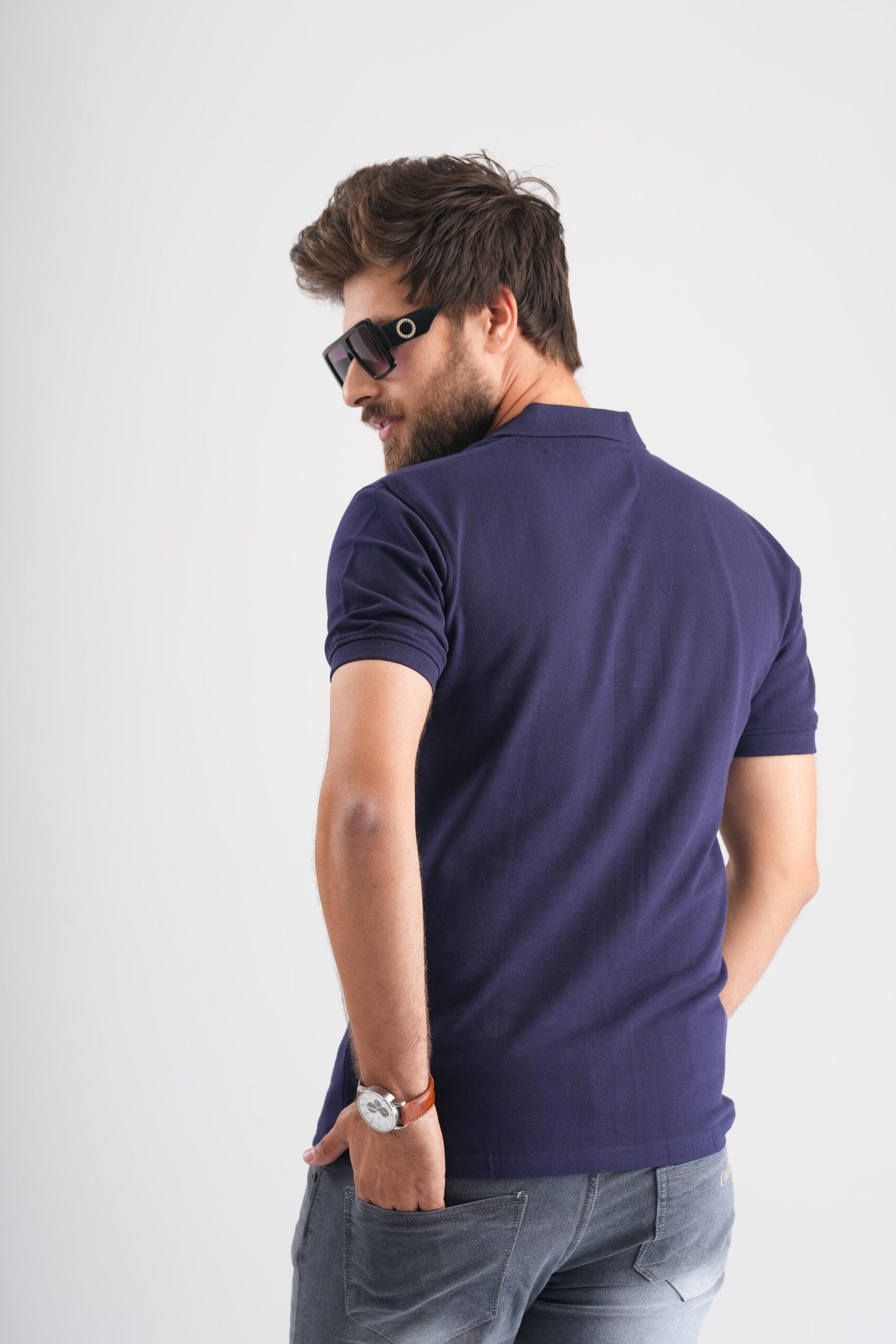 Navy Blue Polo T-Shirt with Cocktail Embroidery