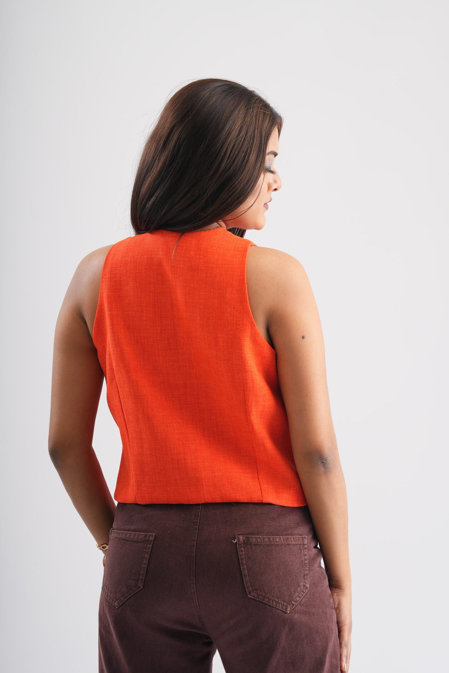 back side view Women's Marigold Overlay Waistcoat