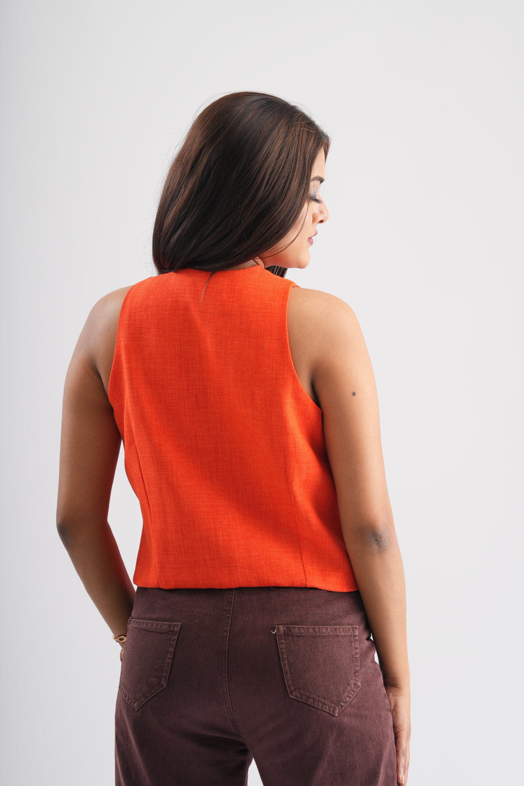 back side view Women's Marigold Overlay Waistcoat