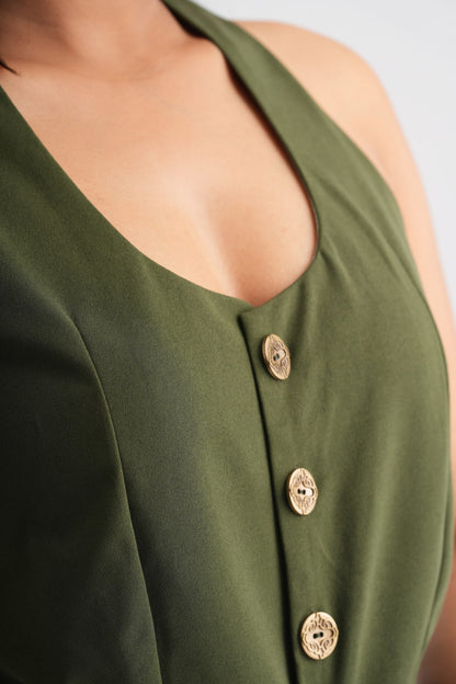 Women’s Olive Green Sleeveless Waistcoat