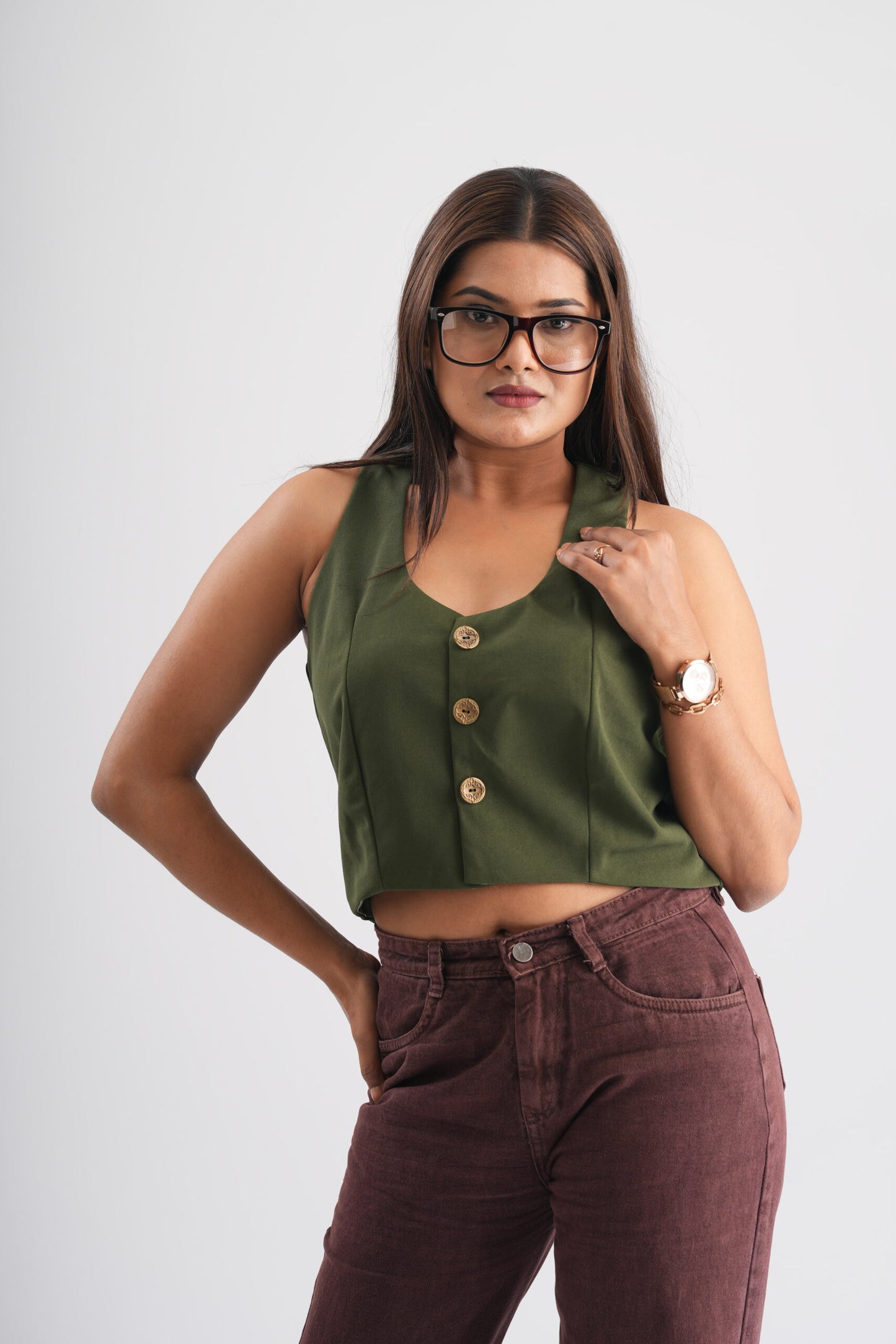 Women’s Olive Green Sleeveless Waistcoat