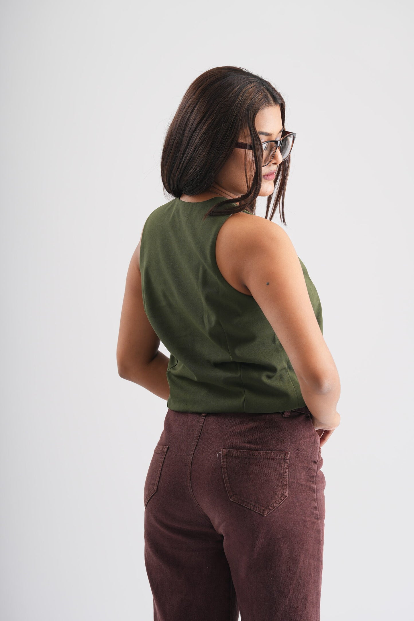 Women’s Olive Green Sleeveless Waistcoat