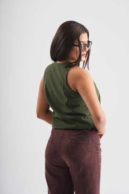 Women’s Olive Green Sleeveless Waistcoat