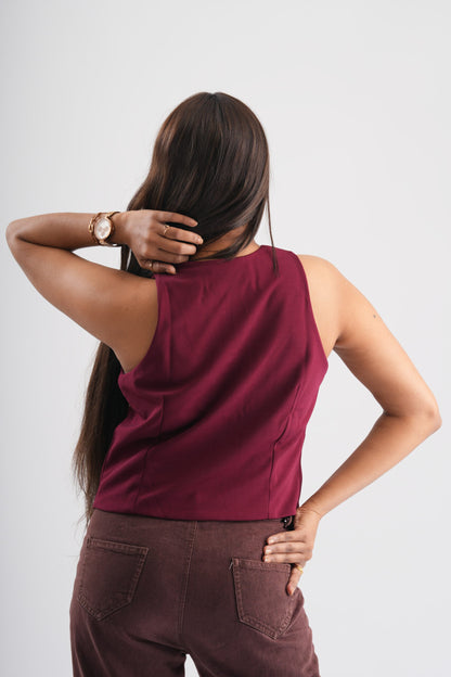 Women’s Crimson V-Neck Sleeveless Waistcoat
