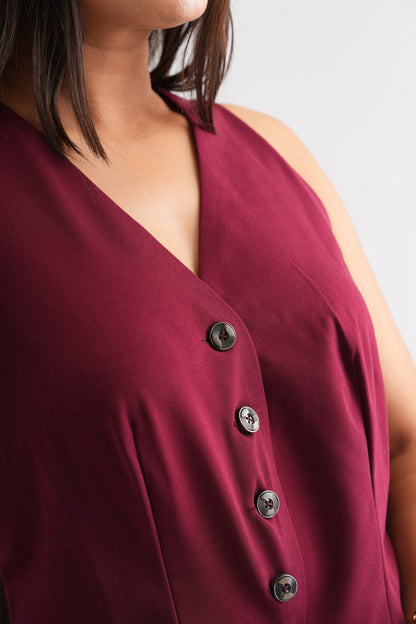 Women’s Crimson V-Neck Sleeveless Waistcoat