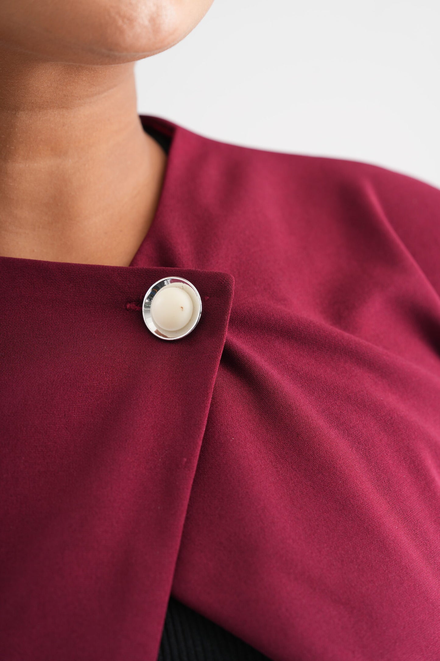 Crimson Solid Button Crop Shrug Overlay Jacket