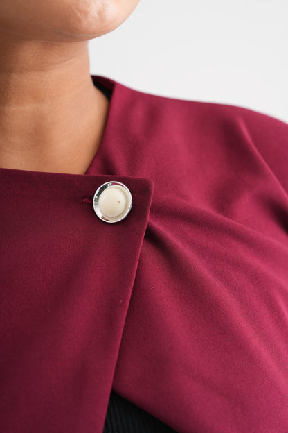 Crimson Solid Button Crop Shrug Overlay Jacket
