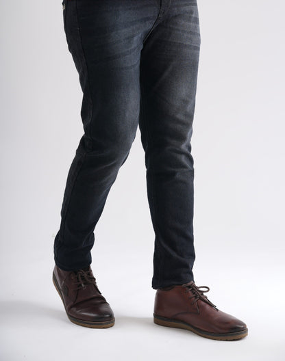 BLACK SHADED STRETCHABLE DISTRESSED SLIM FIT JEANS