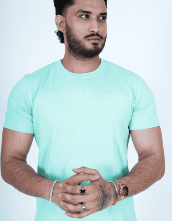 Sea green  Round Neck T-Shirt with Pablo Embroidery