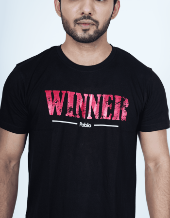 Winner Red Print Black Party-Wear T-Shirt