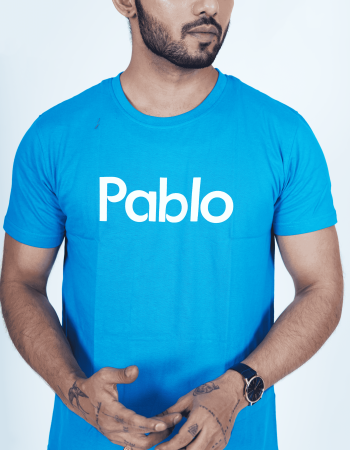 Sky Blue  Round Neck T-Shirt with Pablo Embroidery