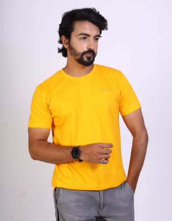 Yellow Round Neck T-Shirt with Pablo Embroidery