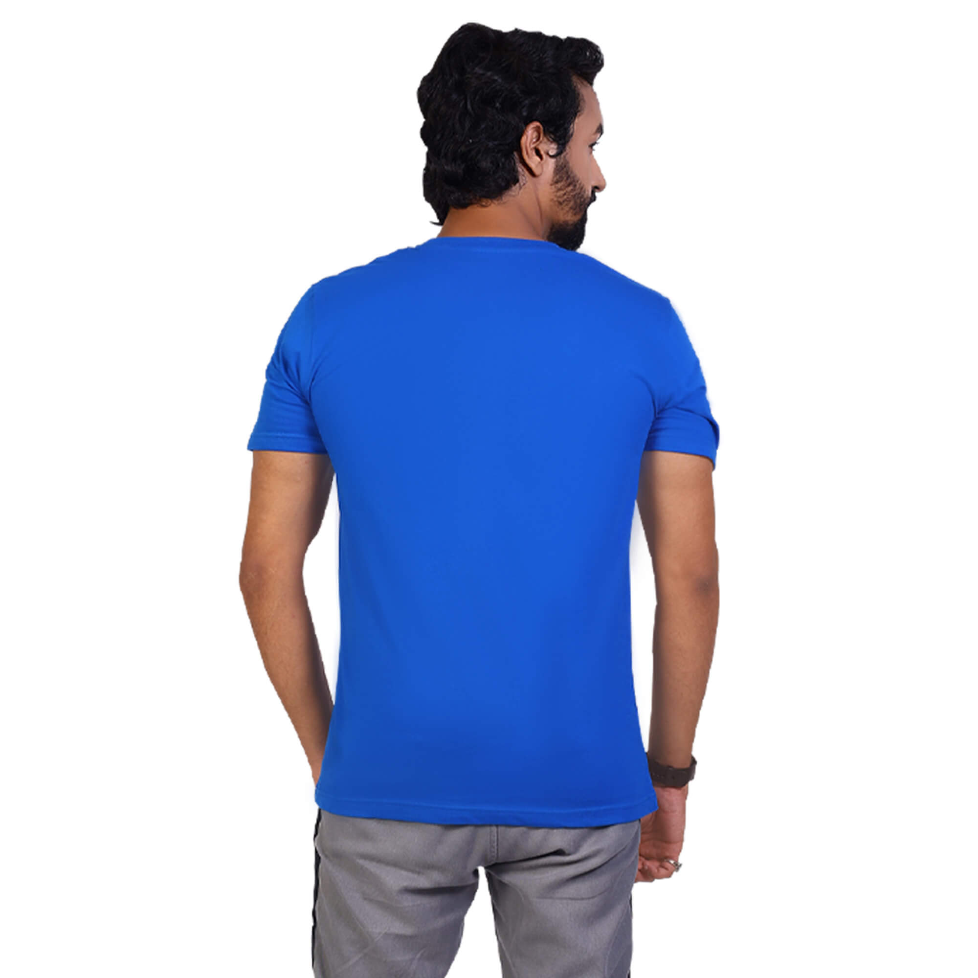 Blue Round Neck T-Shirt with Pablo Embroidery - Cocktail Fashion