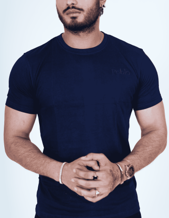 Navy Blue Round Neck T-Shirt with Pablo Embroidery